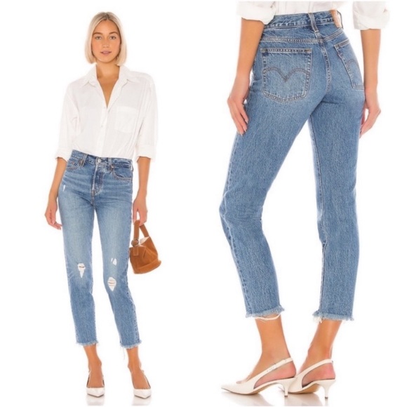 LEVI'S Premium Jeans Women WEDGIE Distressed Frayed Hem Straight Leg Size 34 NWT - Picture 3 of 8